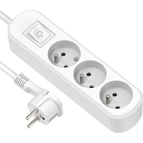 1 Bloc Multiprise 3 Prises Interrupteur Câble 1,5 M Blanc Prise Plate