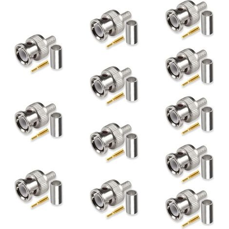 Lot de 12 connecteurs coaxiaux BNC mâles Q9 à sertir BNC mâle Connecteur à sertir BNC mâle Connecteur à sertir 50 Ohm Câble RF Adaptateur coaxial Connecteur pour câble coaxial RG58 RF (1/5)