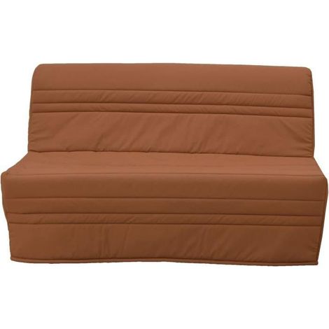 Banquette BZ 2 places convertible – Tissu terracotta – Couchage 140x190 – Structure tube laqué noir – Fabrication française (1/7)
