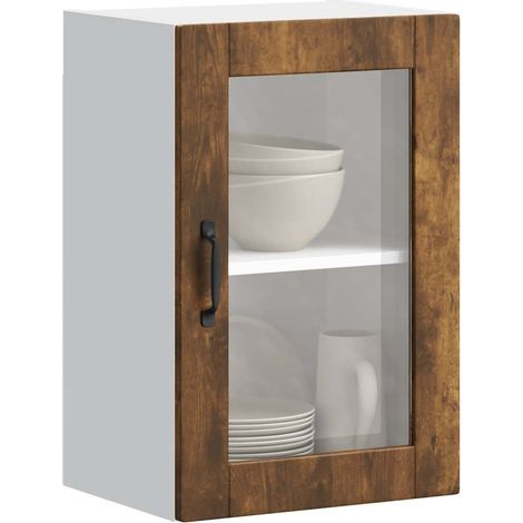Kitchen Wall Cabinet with Glass Door Porto Smoked Oak vidaXL
