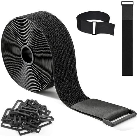 Fascetta autoadesiva con velcro da 6 m x 50 mm con 30 anelli, riutilizzabile, tagliabile e regolabile, ideale per fissare cavi, tubi e condotti (nera)