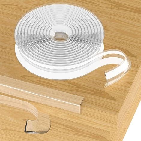 Protector de escritorio infantil preadhesivo, tiras de esquina de mesa de 4 m, cinta de protección infantil 100 % de silicona, cinta infantil preadhesiva para muebles, esquinas anti-afiladas, armarios (1/5)