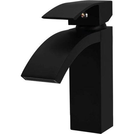 Mitigeur lavabo moderne Silla, robinet salle de bain en laiton, bec cascade, design élégant, Noir