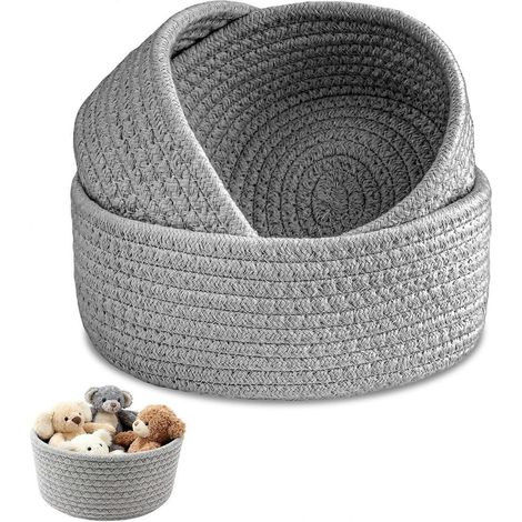 Panier de rangement en corde de coton gris empilable (lot de 3), petit format (1/4)