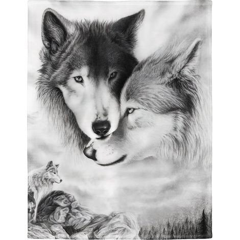 Couverture polaire douce Loup noir et blanc pour lit ou canapé, Coton mélangé, Couleur 1, 80 x 120 cm (1/5)