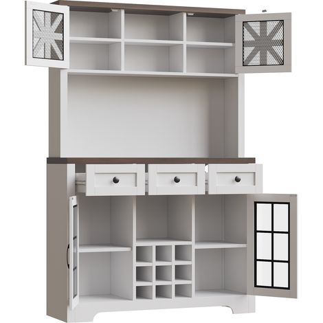 Credenza alta bianca con LED smart, portabottiglie e ante in vetro, 120x40x180 cm (1/5)