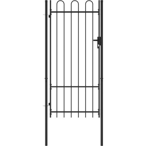 Portillon simple porte avec dessus arqué Acier 1x2 m Noir (1/5)