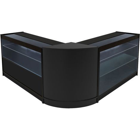 Set Bancone Nero Hera LED K1200 C1200 CM60 con Ante Scorrevoli, Serratura, Chiavi, 3 Mobili Espositivi in Vetro con Ripiani Interni, Illuminazione Bianca per Negozio, Gioielli, Abbigliamento (1/5)