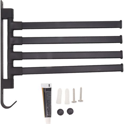 Schwarzer, schwenkbarer Handtuchhalter, 2-teiliger Handtuchhalter zur Wandmontage (ohne Bohren), Eck-Handtuchstange für Badezimmer, 4-armige Kleiderstange