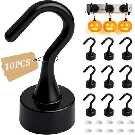 Lot de 10 Crochet Aimanté Sans Perforation, Mini Magnetique Avec Bande Métallique Autocollante avec pour Réfrigérateur, Cuisine Cuisine, Salle Bain,Chambre à Coucher Noir - (1/5)