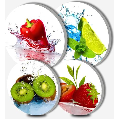 Lot de 4 cache-plaques ronds en métal avec fruits colorés pour cuisinière électrique cuisinière à gaz protection de four ustensiles de cuisine accessoires de salle à manger table de cuisson décorative (1/5)