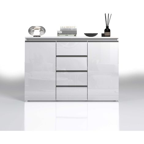 WHOUS - Credenza MAGIC 120x40x105 cm - Cassettiera Comò Camera da Letto con 2 Ante, 4 Cassetti e 2 Ripiani Regolabili in Legno - Madia Soggiorno Moderna in Legno Riciclato (1/5)