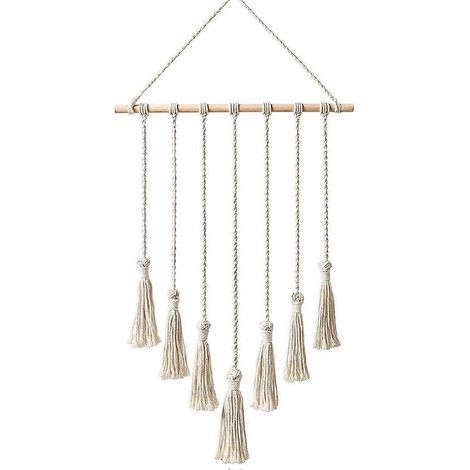 Présentoir à photos suspendu en macramé avec pompon, décoration tissée artisanale créative, beige, 100 x 40 x 3,5 cm, 1 pièce (1/5)