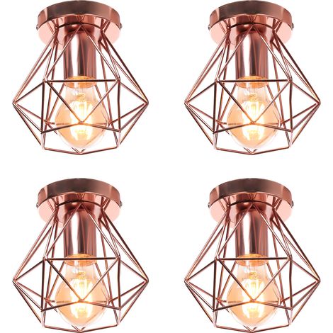 4x Pendelleuchte Antik, Ø16cm Mini Diamant-Form Kronleuchter, Vintage Hängelampe mit Käfig für Wohnzimmer Schlafzimmer Esszimmer Rosegold
