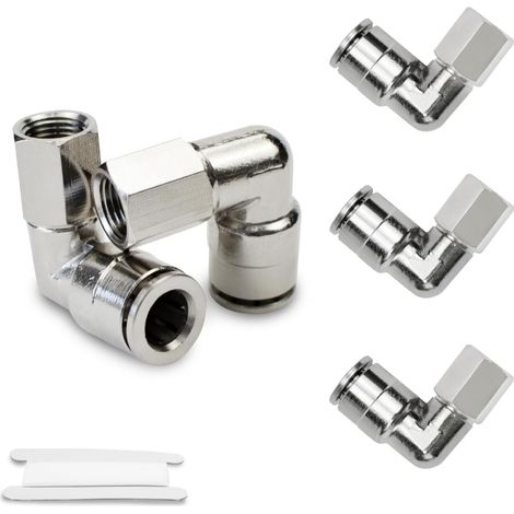 5 Pcs 8mm Tubes OD x 3/8" BSP filetage femelle Coude laiton nickelé Raccord pneumatique à verrouillage poussé (1/4)