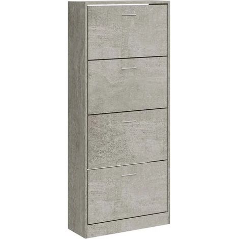 Meuble à chaussures, gris ciment, 63x24x147 cm, bois d'ingénierie. (1/5)