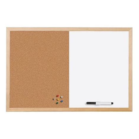 Tableau mixte Liège/Blanc laqué magnétique cadre bois 40 x 60 cm Bi-Office (1/5)