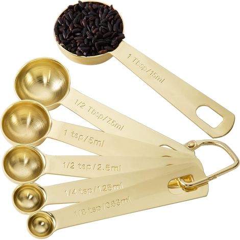 Cuillères À Mesurer - Acier Inoxydable 18/8 - Doré Électroplaqué - 6 Pièces (1/8, 1/4, 1/2 Tsp, 1 Tsp, 1/2, 1 Tbsp) - Pour Ingrédients Liquides Et Solides - Cuisine Boulangerie (1/5)