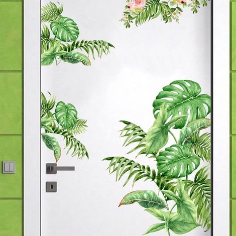 Green Leaf Plants Wall Sticker, Peel and Stick Palm Leaf Plants Wall Sticker Art Wall Paintings, Waterproof DIY Wall Decoration for Bedroom Living Room Classroom Offices (1/5)