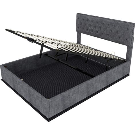 Letto contenitore imbottito grigio 140 x 200 cm con testiera alta (1/5)