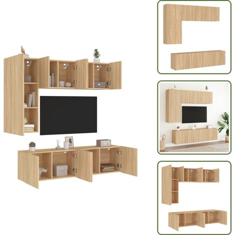 Unités murales TV 5 pcs chêne sonoma bois d'ingénierie - Meuble Tv Mural - Étagère Murale - Rangement Mural - Unité Murale Tv - Meubles Tv (1/5)