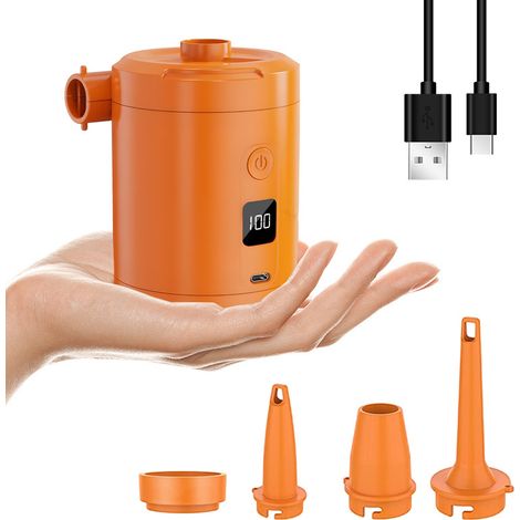 Bomba de aire eléctrica de 5200 mAh: con pantalla digital precisa y batería de alta capacidad. Color naranja.