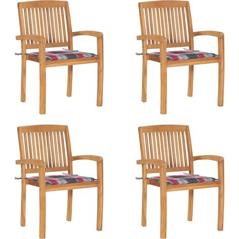 Chaises de jardin empilables avec coussins lot de 4 Teck solide (1/5)
