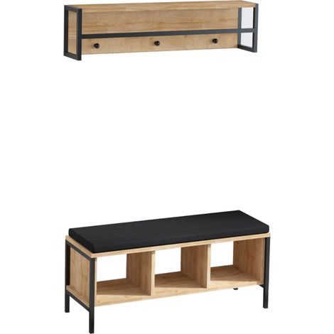 Mueble de entrada de pared de madera y negro con 3 nichos TORUN