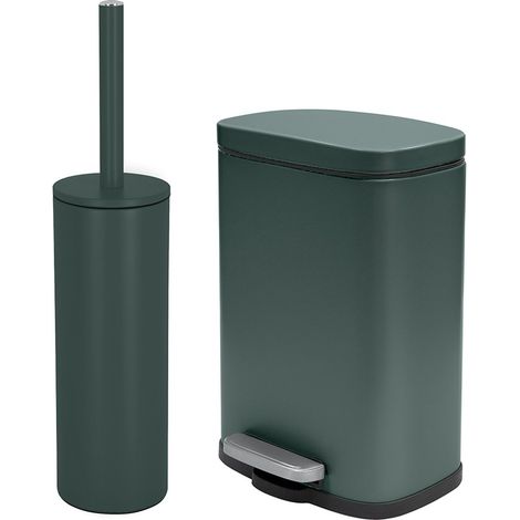 Set pattumiera 5lt a pedale e portascopino in acciaio verde scuro opaco Axin (1/5)