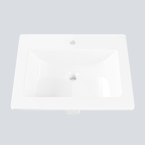 Vasque salle de bain rectangulaire en céramique blanche – 21x18 pouces, semi-encastrée ou à poser – Avec trop-plein et trou distinctif pour robinet – Design moderne – cUPC – Idéale petits espaces et r (1/5)