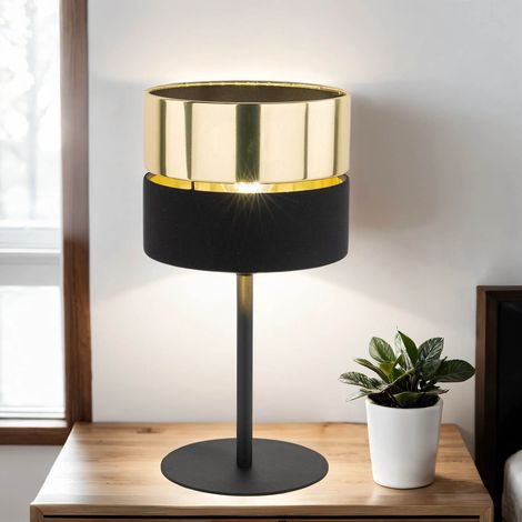 Lampe de table métal tissu D : 20 cm 38,5 cm de haut en or noir E27 lampe de table ronde moderne