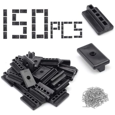 150 Pièces Fixation Lame de Terrasse Composite, 6 mm Type T Attaches Cachées pour Terrasse, Noir Clips de Fixation en T pour Terrasse, avec 150 Vis M4 pour Revêtement Sol Stratifié-WPC/BPC