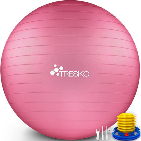 TRESKO Palla da ginnastica a prova di strappo palla da seduta palla da Yoga con pompa 300 kg Rosa 85cm