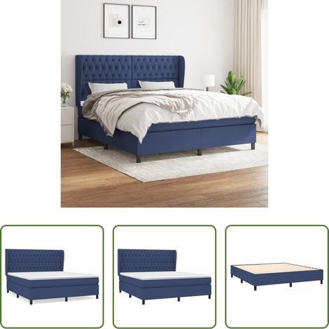 vidaXL Kopfteil - Boxspringbett mit Matratze Blau 180x200 cm Stoff (1/5)