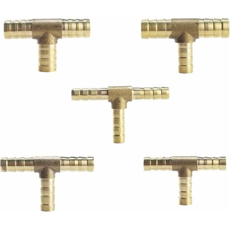 (8mm)5 Pièces Raccord en laiton de tuyau de carburant de manière à 3 voies en T pour tuyau de gaz à air comprimé (1/5)