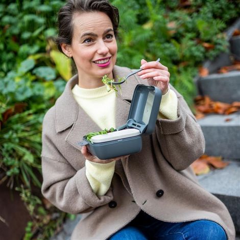 koziol Candy Ready set desayuno gris con cubiertos plegables (1/3)