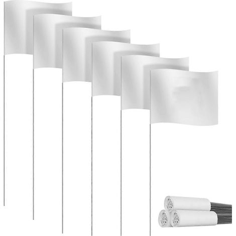 Lot de 30 fanions de balisage pour pelouse, petits drapeaux en PVC, drapeaux de jardin, drapeaux de topographie, blancs (1/4)