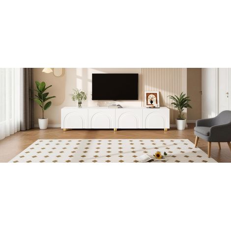 Meuble TV Lowboard avec relief en arc, 4 portes, pieds en métal, rangement pour salon, armoire médias design (1/5)