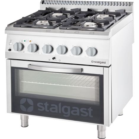 Fourneau à Gaz 4 Brûleurs (3.5 + 5 + 2x7) avec Four Électrique - G20 ou G30 - Stalgast - 9716210 (1/2)