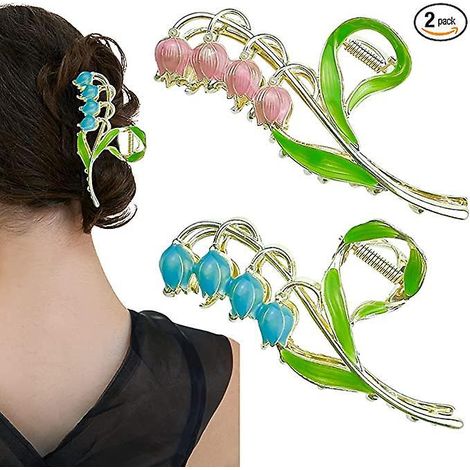 pince Cheveux En Mtal Fleurs 2 Pices (bleu Et Rose), Grande Coiffe Griffes De Fleurs, Pince Cheveux Griffes De Requin, Pince Cheveux Fixati (1/5)