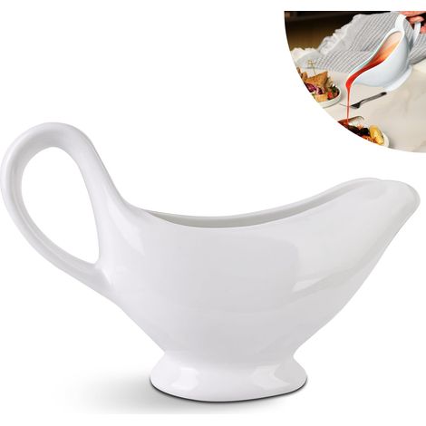 Saucière en Porcelaine 310 ml - Pot à Sauce Avec Anse, Récipient pour Vinaigrette, Crème, Bouillon de Lait - Design Élégant, Grande Poignée (1/5)