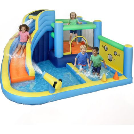 Château gonflable - AIYAPLAY - 8 en 1 - souffleur, toboggan, trampoline, piscine à balles - oxford - 350x320x190cm - multicolore