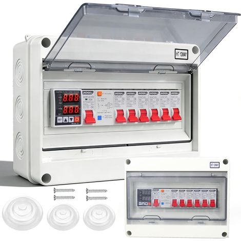 Coffret Electrique Etanche IP65, avec Interrupteur Différentiel, Protection Surtension/Sous-tension/surcharge, Disjoncteurs 2  32A/2  16A/2  6A AC, pour atelier, garage, camping-car (1/5)