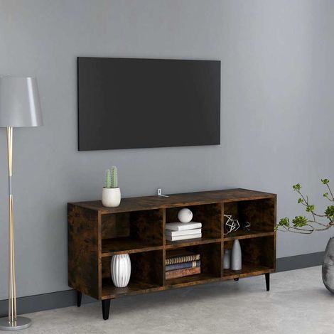 vidaXL Mueble de TV con patas de metal roble ahumado 103,5x30x50 cm (1/5)