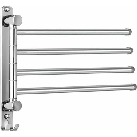 Porte-Serviettes Salle de Bain avec 4 Barres 180°Rotatives Sèche-Serviettes en Acier Inoxydable SUS304 34CM Porte Serviette Murale Sèche-Serviettes pour Salle de Bain Cuisine Lavabo- Argent (1/5)
