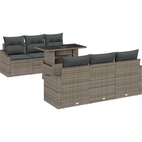 Garden Sofa Set with Storage 7 pcs Grey Poly rattan vidaXL