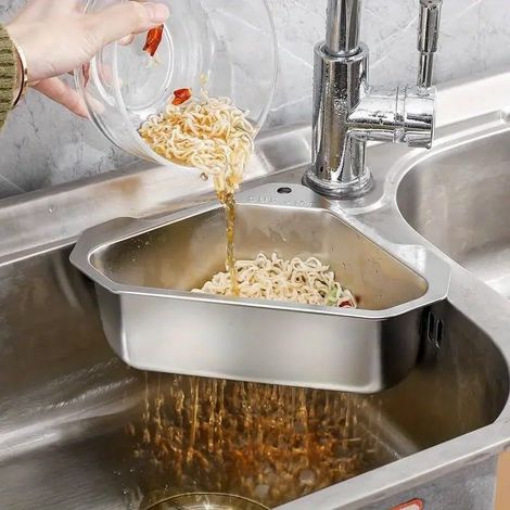 1 panier de vidange triangulaire en acier inoxydable 304 pour évier de cuisine (1/5)