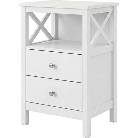 Levede Bedside Table Wood Nightstand Cabinet 2 Storage Drawers Open Shelf White
