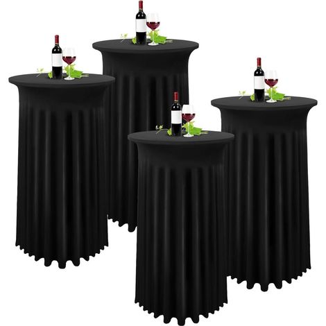 4er Set schwarze Spandex Cocktail Tischhussen mit Rock 80x110cm (1/5)