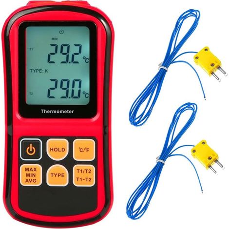 Thermomètre Numérique, Jauge De Température De Capteur De Sonde Thermocouple De Type K à 2 Canaux pour Type K/J/T/E/R/N/S, -200 ℃ à 1372 ℃ (-328 ℉ à 2501 ℉) (1/5)